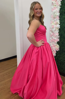 Load image into Gallery viewer, Fuchsia Strapless Satin A Line Long Prom Dress