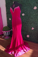 Load image into Gallery viewer, Sparkly Fuchsia Strapless Mermaid Long Prom Dress