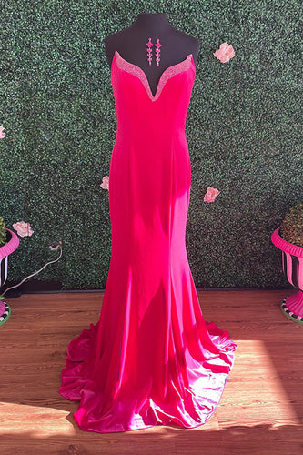 Sparkly Fuchsia Strapless Mermaid Long Prom Dress