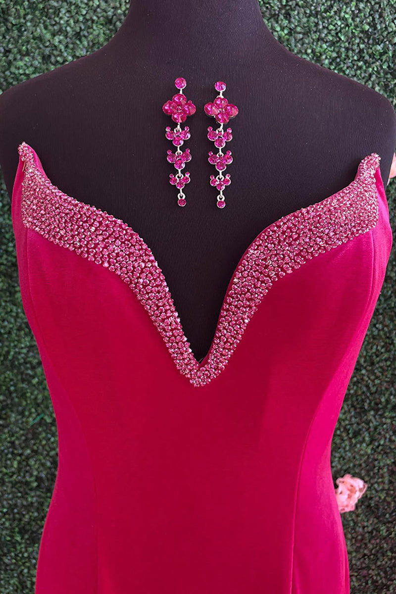 Load image into Gallery viewer, Sparkly Fuchsia Strapless Mermaid Long Prom Dress