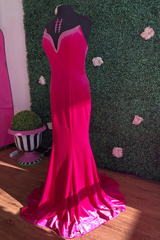 Sparkly Fuchsia Strapless Mermaid Long Prom Dress