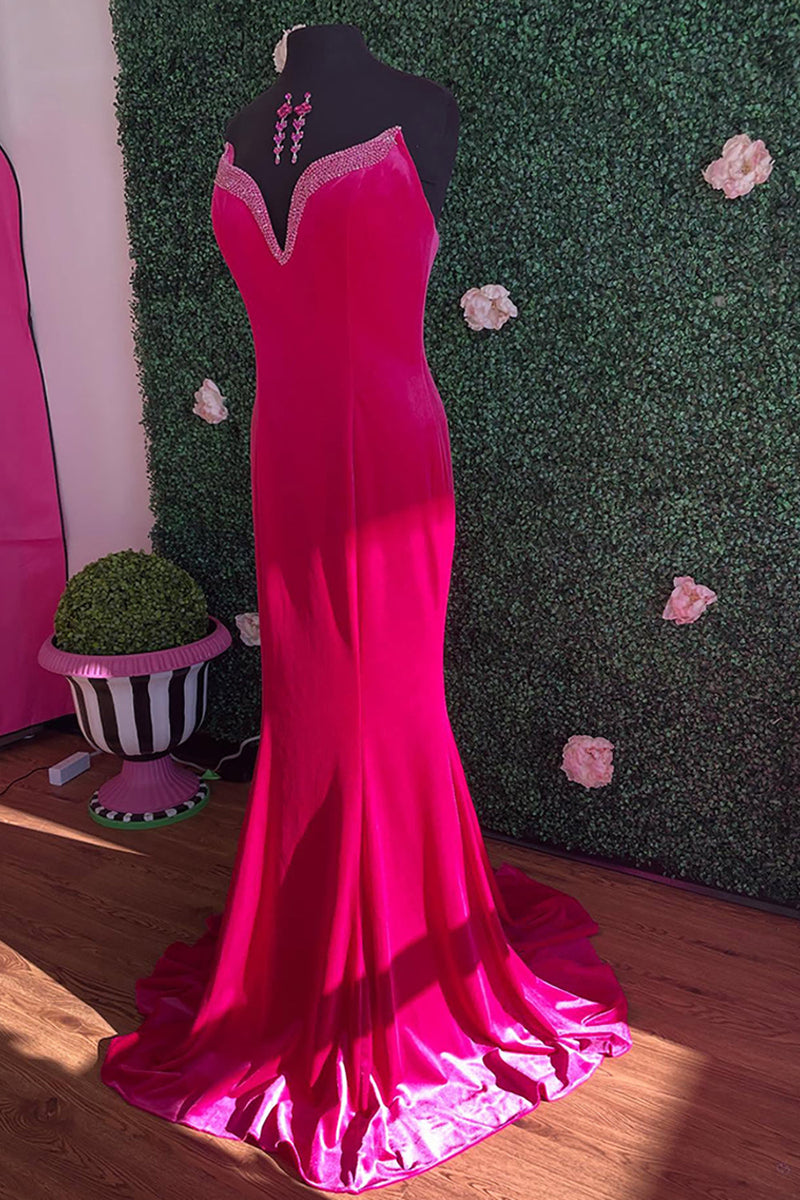 Load image into Gallery viewer, Sparkly Fuchsia Strapless Mermaid Long Prom Dress