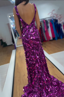 Load image into Gallery viewer, Sparkly Purple Mermaid V Neck Sequin Long Holiday Party Dress