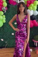 Load image into Gallery viewer, Sparkly Purple Mermaid V Neck Sequin Long Holiday Party Dress