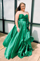 Load image into Gallery viewer, Sparkly Green Strapless Ruffled Long Prom Dress