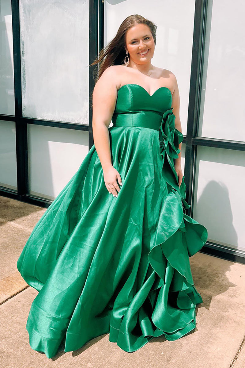 Load image into Gallery viewer, Sparkly Green Strapless Ruffled Long Prom Dress