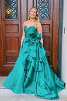 Load image into Gallery viewer, Sparkly Green Strapless Ruffled Long Prom Dress