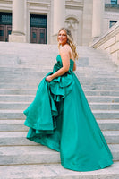 Load image into Gallery viewer, Sparkly Green Strapless Ruffled Long Prom Dress