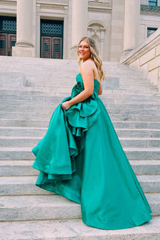 Sparkly Green Strapless Ruffled Long Prom Dress