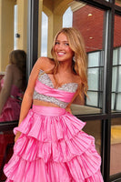 Load image into Gallery viewer, Sparkly Pink Sweetheart A Line Beaded Long Prom Dress with Ruffles