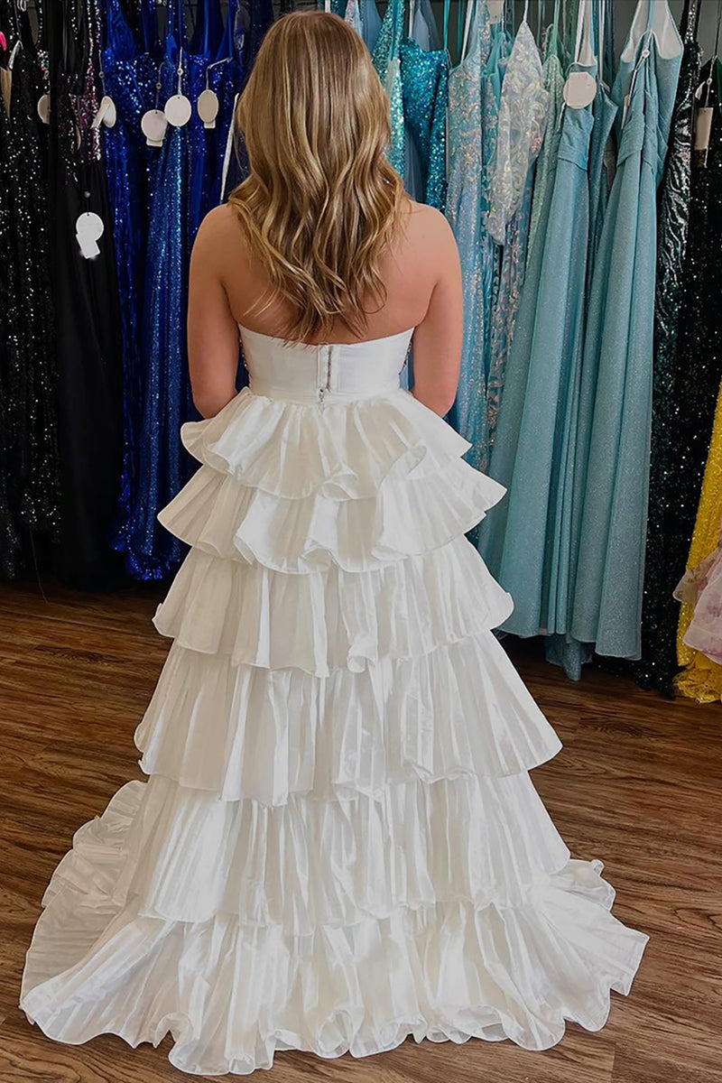 Load image into Gallery viewer, Sparkly Pink Sweetheart A Line Beaded Long Prom Dress with Ruffles