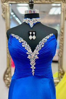 Sparkly Royal Blue Mermaid Sweetheart Long Prom Dress with Cape