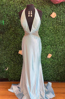 Load image into Gallery viewer, Sparkly Fuchsia Halter Neck Mermaid Long Prom Dress with Beadings