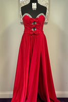 Load image into Gallery viewer, Sparkly Fuchsia Keyhole Beaded A Line Long Prom Dress with Slit