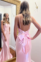 Load image into Gallery viewer, Sparkly Pink Spaghetti Straps Mermaid Long Prom Dress with Bow