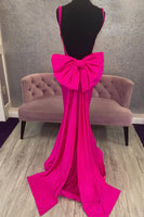 Load image into Gallery viewer, Sparkly Fuchsia Beaded Mermaid Corset Long Prom Dress with Bow