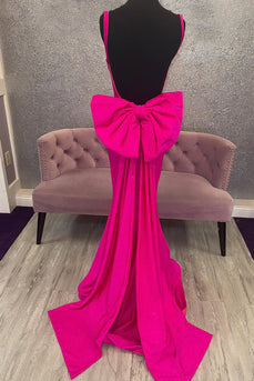 Sparkly Fuchsia Beaded Mermaid Corset Long Prom Dress with Bow