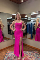 Load image into Gallery viewer, Sparkly Fuchsia Long Beaded Mermaid Prom Dress with Slit
