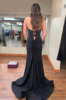 Load image into Gallery viewer, Sparkly Black Halter Neck Mermaid Beaded Long Prom Dress with Slit