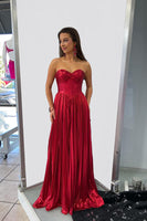 Load image into Gallery viewer, Sparkly Red Strapless Metallic Long Corset Prom Dress