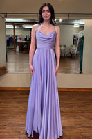Load image into Gallery viewer, Lilac A Line Spaghetti Straps Long Prom Dress