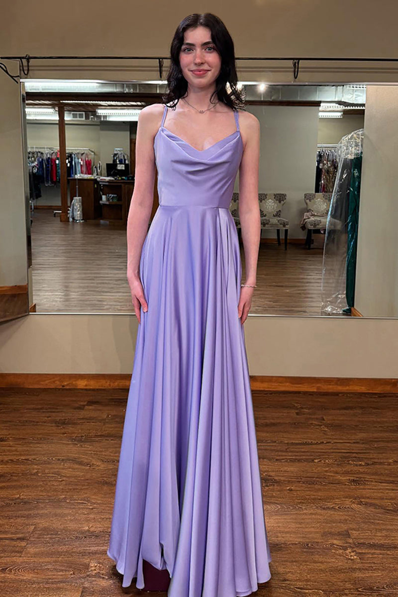 Load image into Gallery viewer, Lilac A Line Spaghetti Straps Long Prom Dress