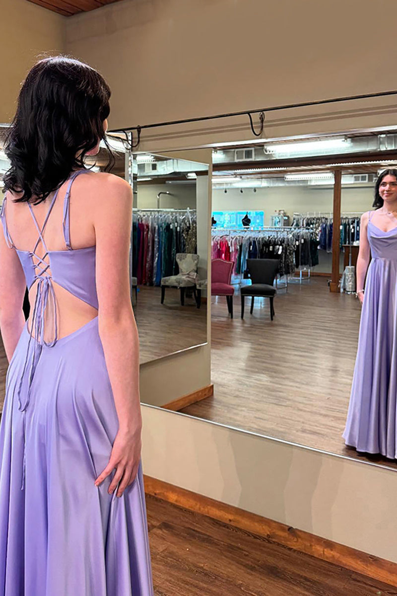 Load image into Gallery viewer, Lilac A Line Spaghetti Straps Long Prom Dress