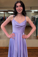 Load image into Gallery viewer, Lilac A Line Spaghetti Straps Long Prom Dress