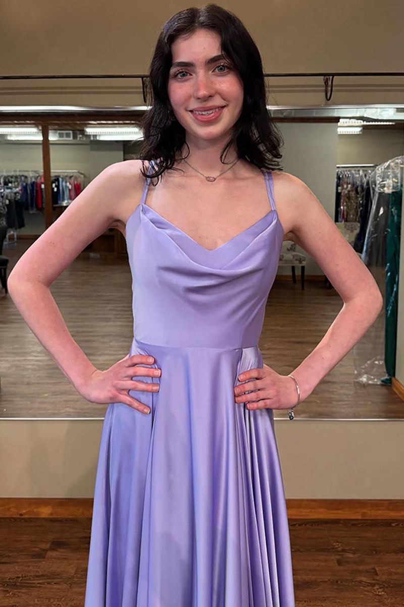 Load image into Gallery viewer, Lilac A Line Spaghetti Straps Long Prom Dress
