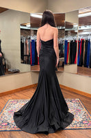 Load image into Gallery viewer, Black Sweetheart Satin Mermaid Long Prom Dress with Keyhole