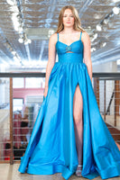 Load image into Gallery viewer, Sparkly Orange A Line Spaghetti Straps Long Prom Dress with Keyhole