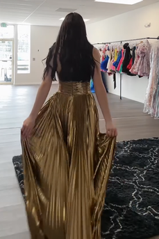 Sparkly Gold Sweetheart Metallic A Line Long Prom Dress with Keyhole