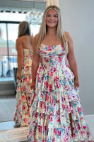 Load image into Gallery viewer, Yellow Floral Strapless Ruffled Long Corset Prom Dress with Slit