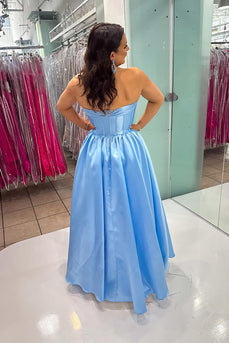Sparkly Light Blue Long Sweetheart Corset Prom Dress with Slit