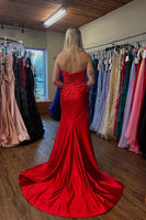 Load image into Gallery viewer, Red Sweetheart Sheath Ruched Long Prom Dress