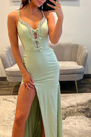 Load image into Gallery viewer, Sparkly Black Mermaid Beaded Long Keyhole Prom Dress with Slit