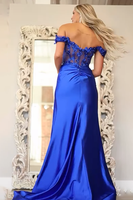 Load image into Gallery viewer, Sparkly Royal Blue Mermaid One Shoulder Long Corset Prom Dress with Slit