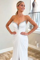 Load image into Gallery viewer, Sparkly White Sweetheart Mermaid Beaded Long Prom Dress with Slit