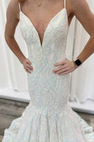 Load image into Gallery viewer, Sparkly White Appliqued Mermaid Long Sequin Prom Dress