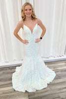Load image into Gallery viewer, Sparkly White Appliqued Mermaid Long Sequin Prom Dress
