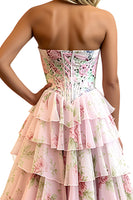 Load image into Gallery viewer, Pink Flower Sweetheart A Line Long Corset Prom Dress with Ruffles
