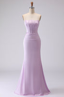 Load image into Gallery viewer, Lilac Strapless Corset Mermaid Long Formal Dress
