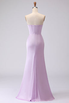 Lilac Strapless Corset Mermaid Long Formal Dress
