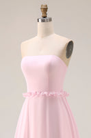 Load image into Gallery viewer, Blush Pink Chiffon Strapless A Line Maxi Formal Dress with Slit