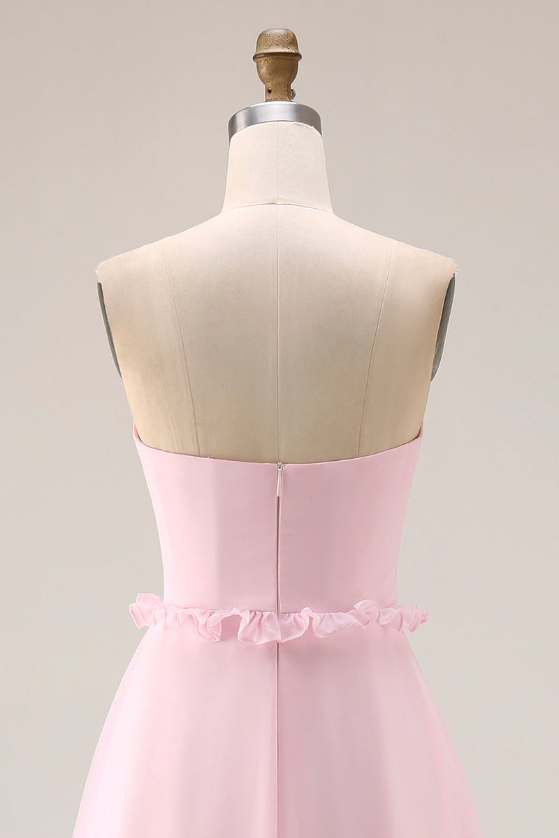 Load image into Gallery viewer, Blush Pink Chiffon Strapless A Line Maxi Formal Dress with Slit