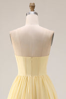 Load image into Gallery viewer, Yellow A Line Corset Strapless Maxi Formal Dress with Slit
