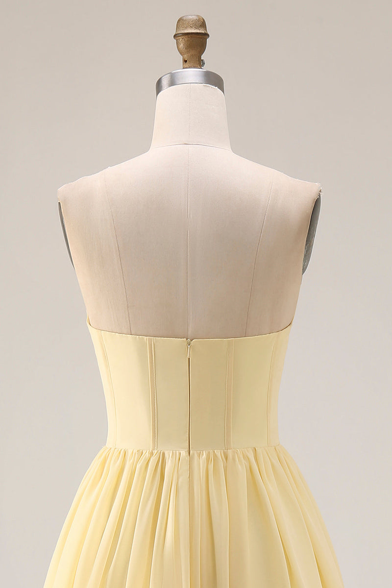 Load image into Gallery viewer, Yellow A Line Corset Strapless Maxi Formal Dress with Slit