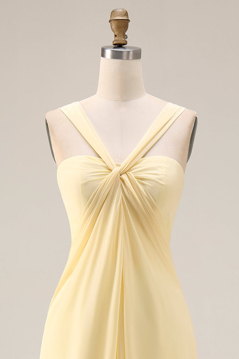 Load image into Gallery viewer, Yellow A Line Convertible Wear Chiffon Backless Long Formal Dress