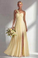 Load image into Gallery viewer, Yellow A Line Convertible Wear Chiffon Backless Long Formal Dress