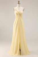 Load image into Gallery viewer, Yellow A Line Convertible Wear Chiffon Backless Long Formal Dress